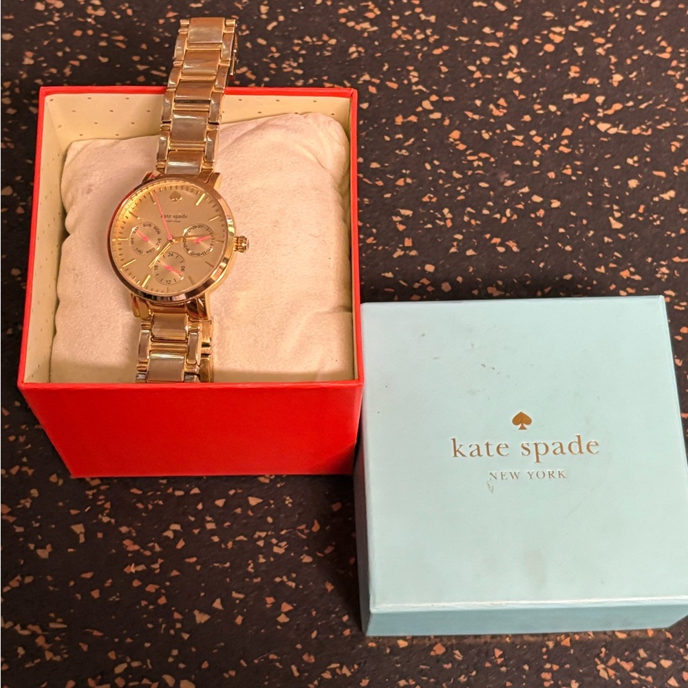 Kate Spade Gramercy Watch Women Gold Tone Date 38M Quartz - NEEDS NEW BATTERY